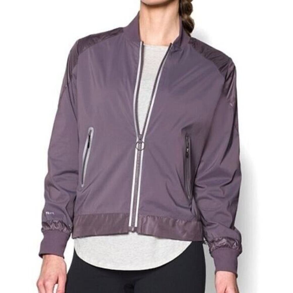 Under Armour Jacket Womens XL Purple Storm Bomber Zip Mesh Lined Windbreaker